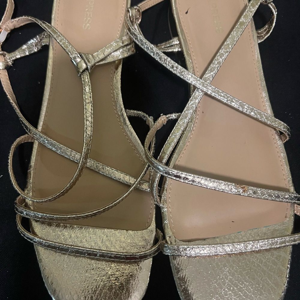 Express Gold Strappy Sandals with Flat Sole